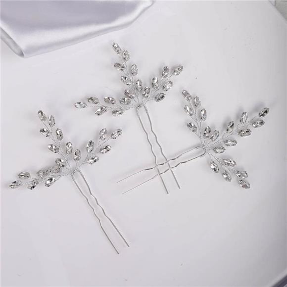 YERTTER Wedding Hair Pins 3 Pcs Wedding Decorative Hair Pins Rhinestones Crystal main image 4